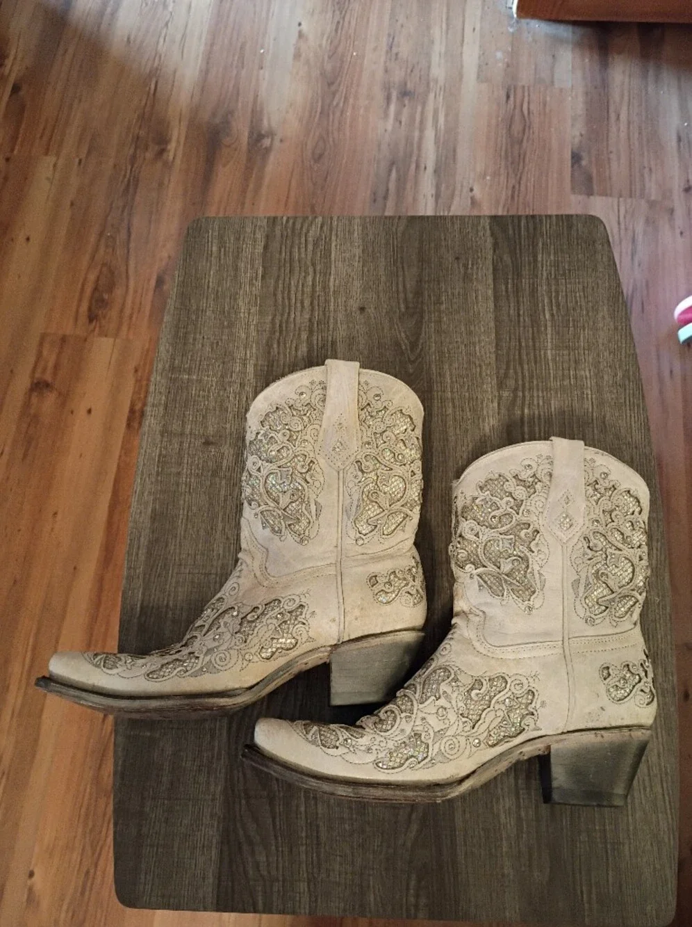 Corral Beige Embellished Western Ankle Boots